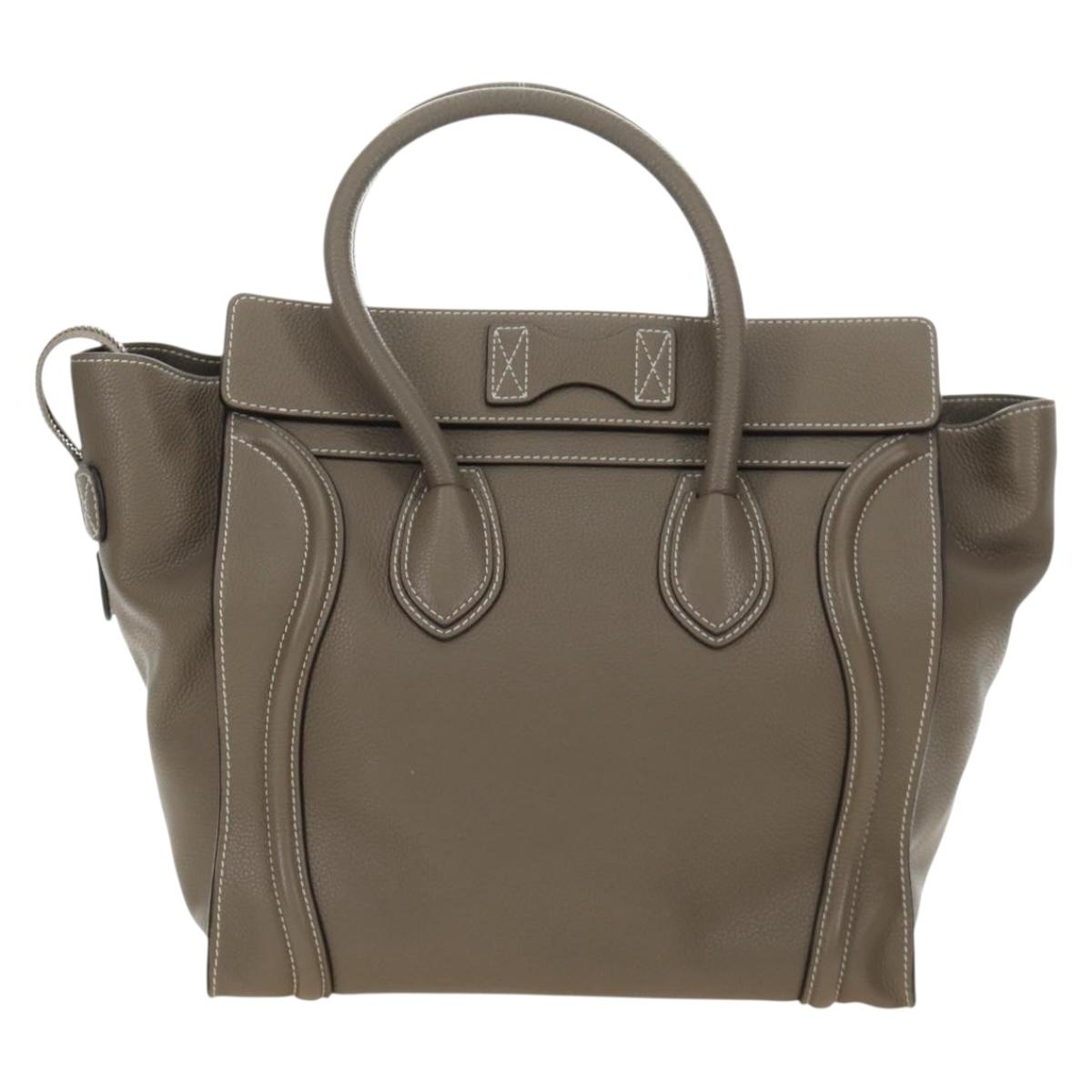 CELINE Luggage Mini Shopper Hand Bag Leather Gray Silver Auth yk20501SAM