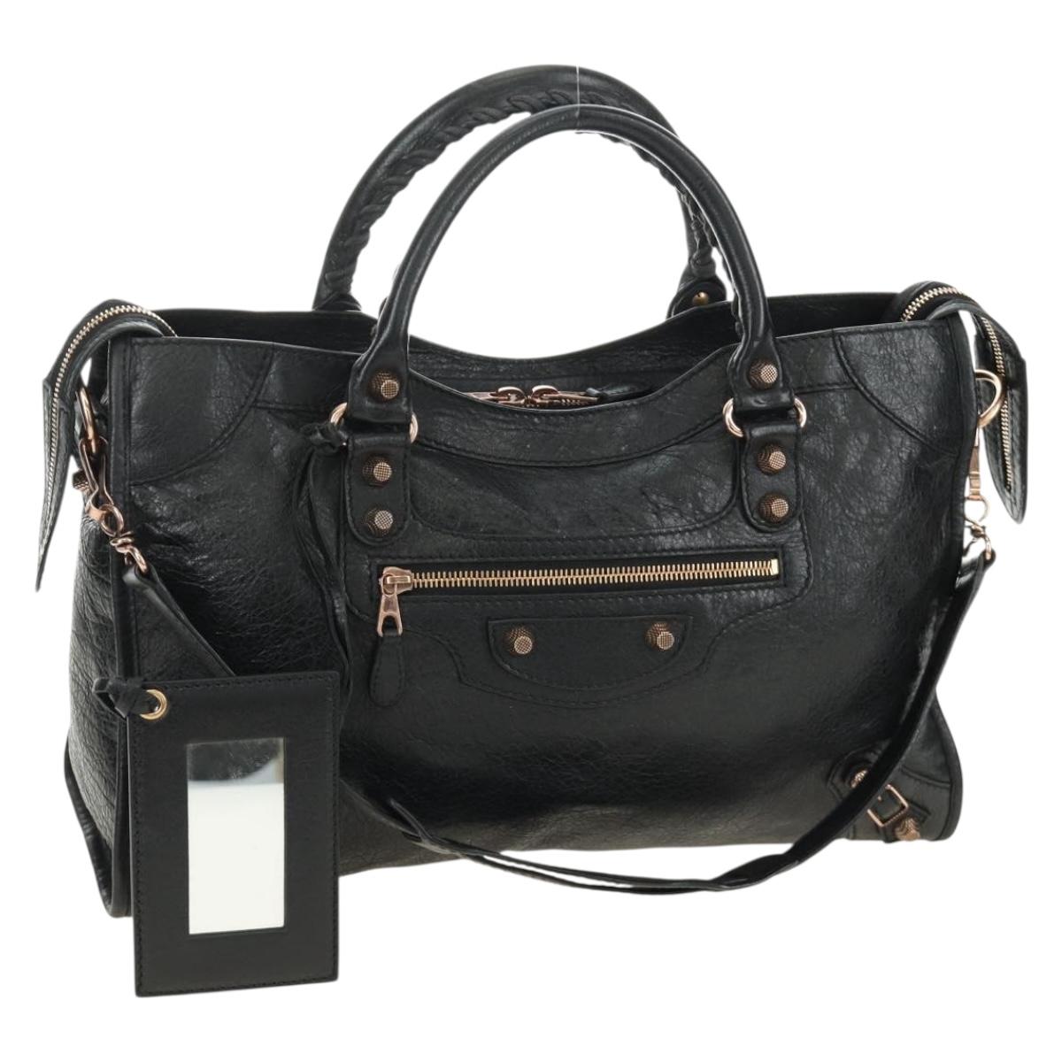 BALENCIAGA The Giant City Bag Leather 2way Black Gold 281770 Auth yk20502SAM