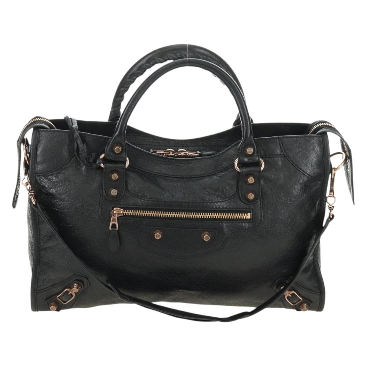 BALENCIAGA The Giant City Bag Leather 2way Black Gold 281770 Auth yk20502SAM