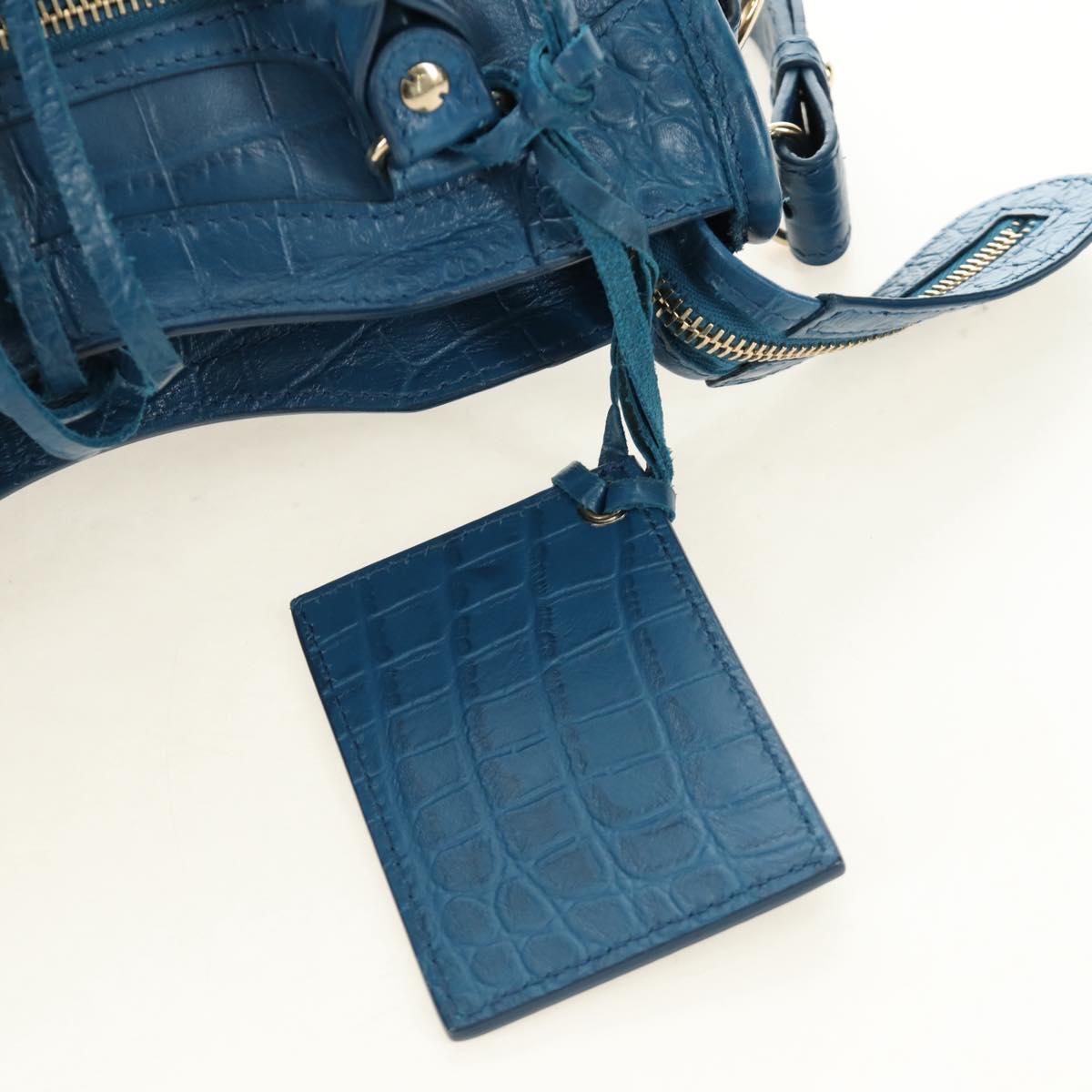 BALENCIAGA Classic Mini City Bag Embossed leather Blue 300295 Auth yk20503SAM