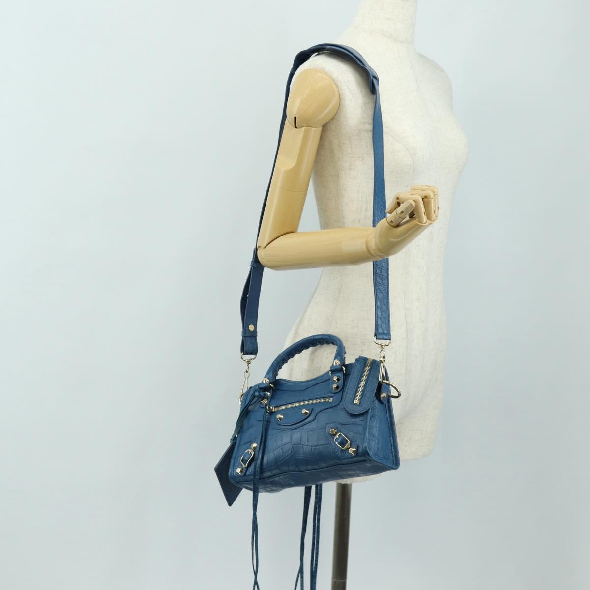 BALENCIAGA Classic Mini City Bag Embossed leather Blue 300295 Auth yk20503SAM