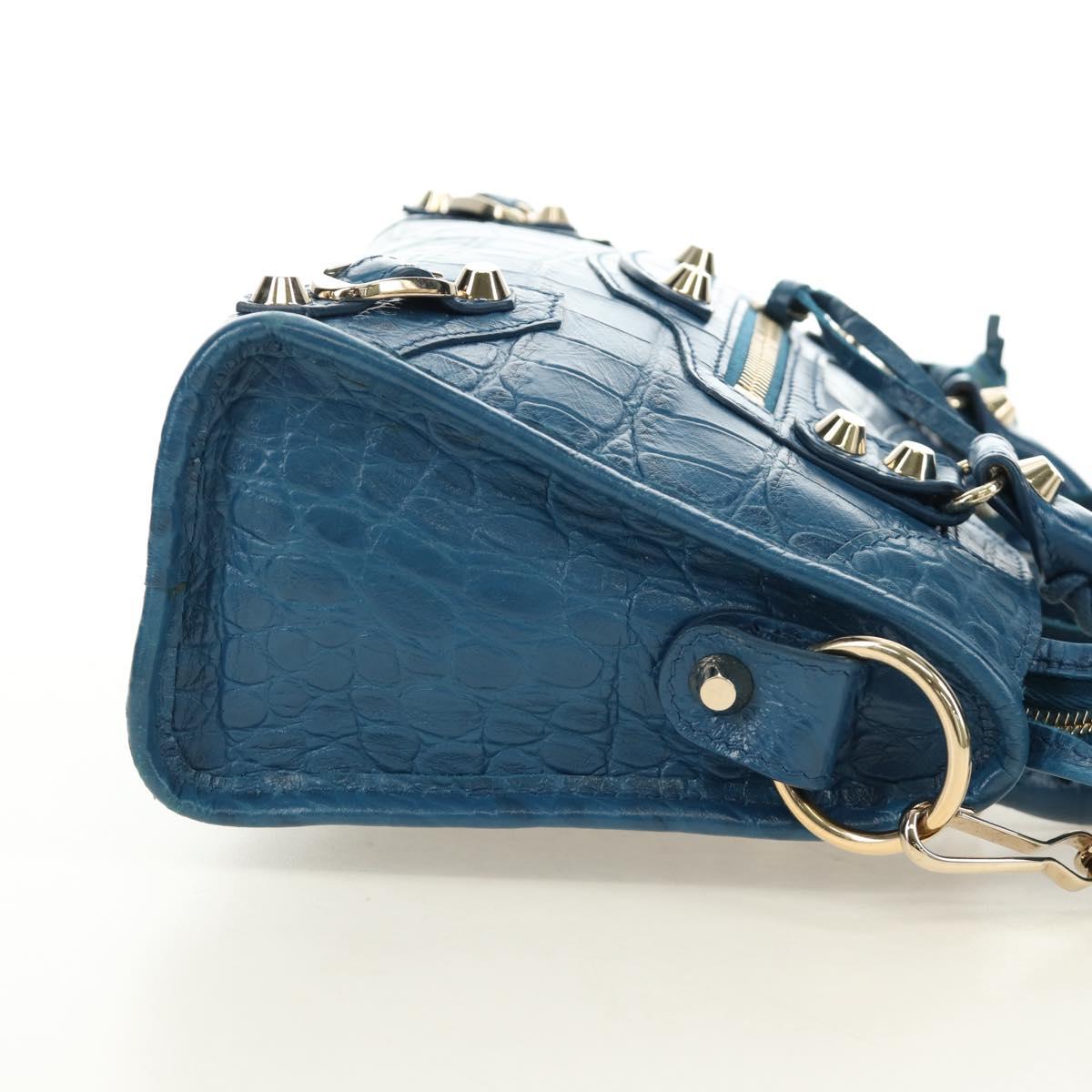 BALENCIAGA Classic Mini City Bag Embossed leather Blue 300295 Auth yk20503SAM