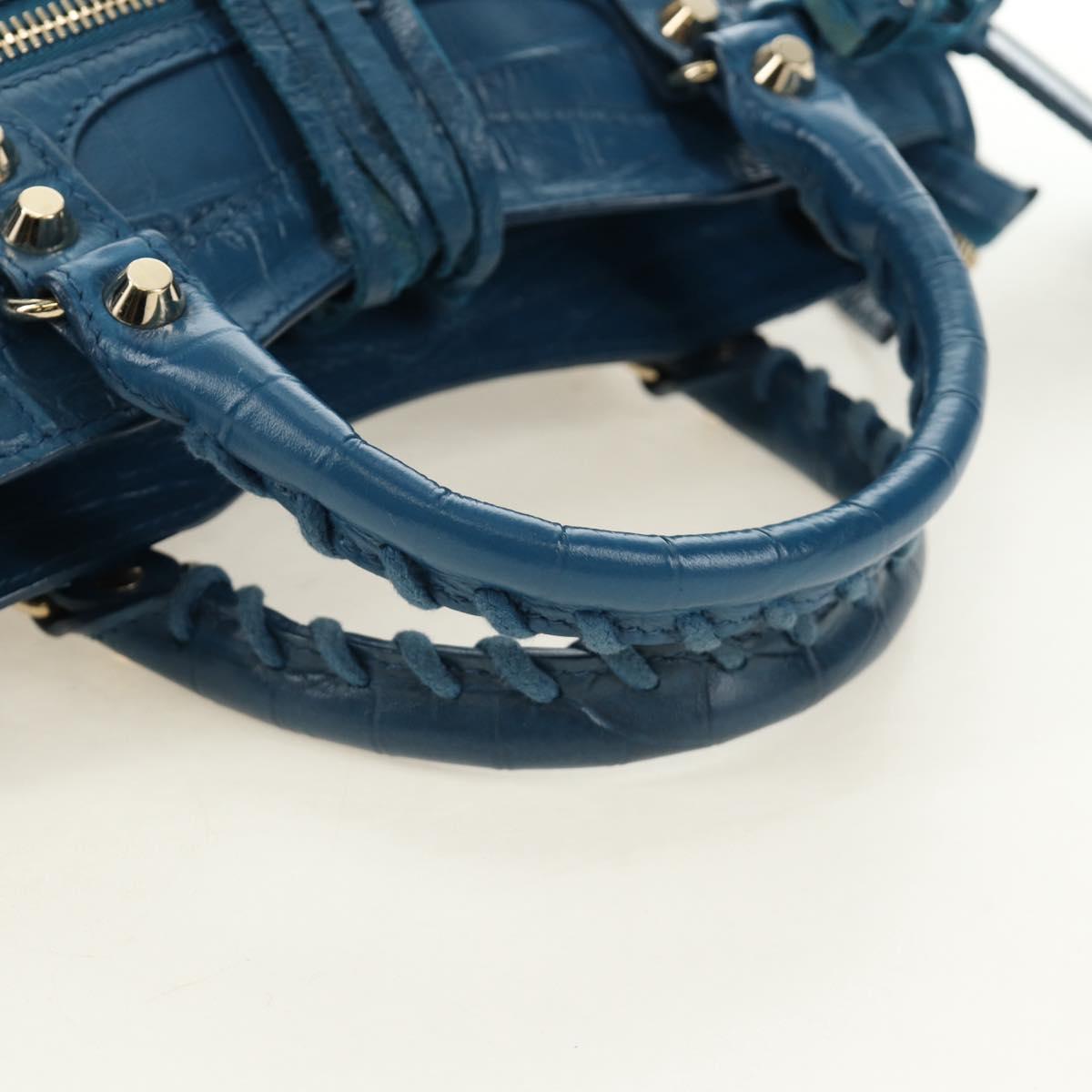 BALENCIAGA Classic Mini City Bag Embossed leather Blue 300295 Auth yk20503SAM