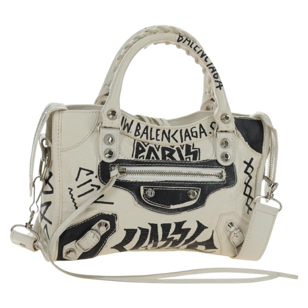 BALENCIAGA Graffiti Classic Mini City Leather 2way White 300295 Auth yk20504SAM