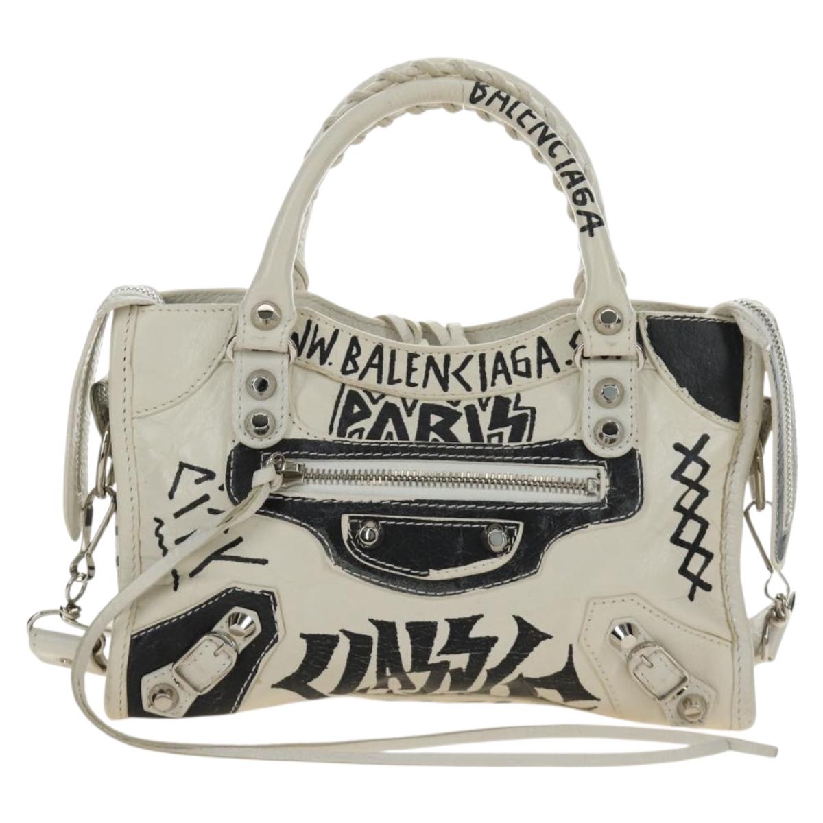 BALENCIAGA Graffiti Classic Mini City Leather 2way White 300295 Auth yk20504SAM