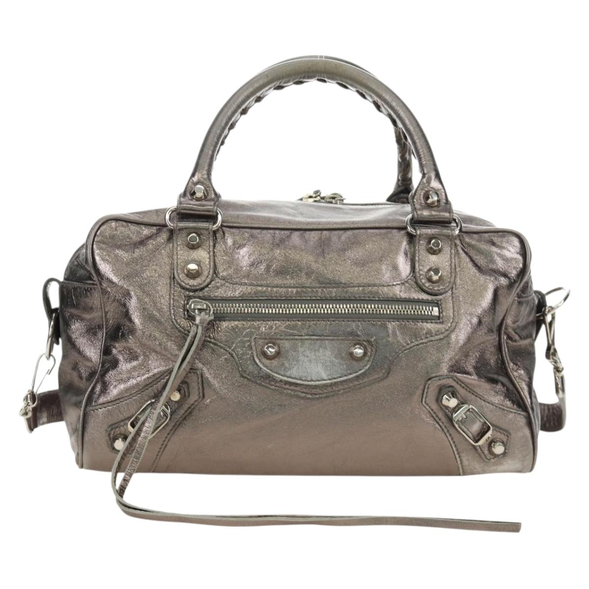 BALENCIAGA The Box Hand Bag Leather 2way Silver 145694 Auth yk20505SAM