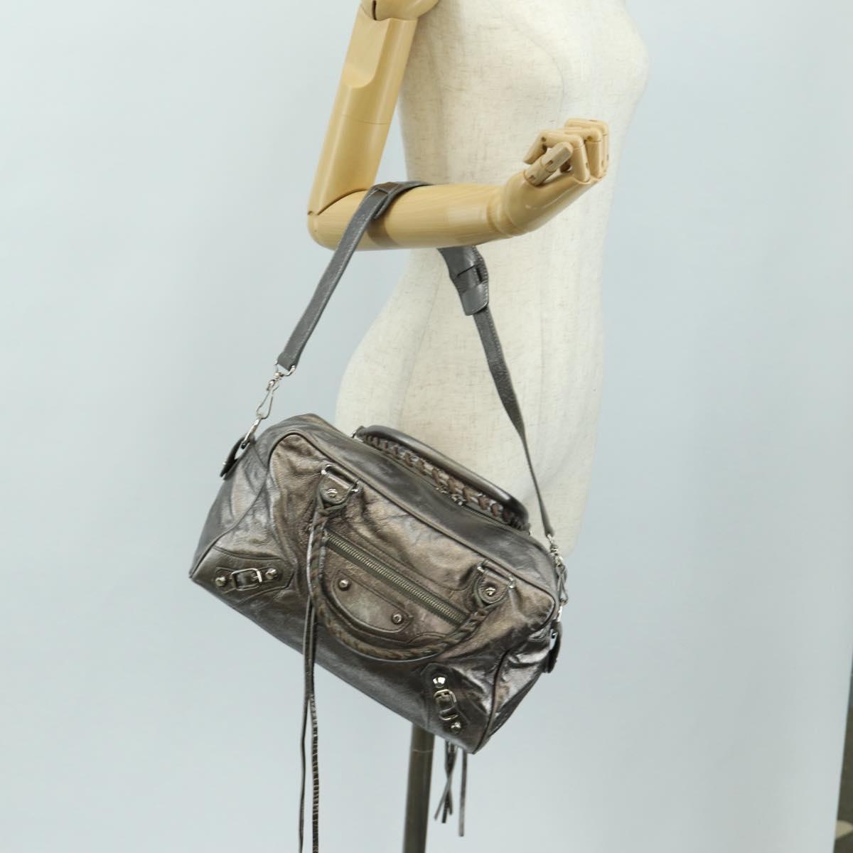BALENCIAGA The Box Hand Bag Leather 2way Silver 145694 Auth yk20505SAM