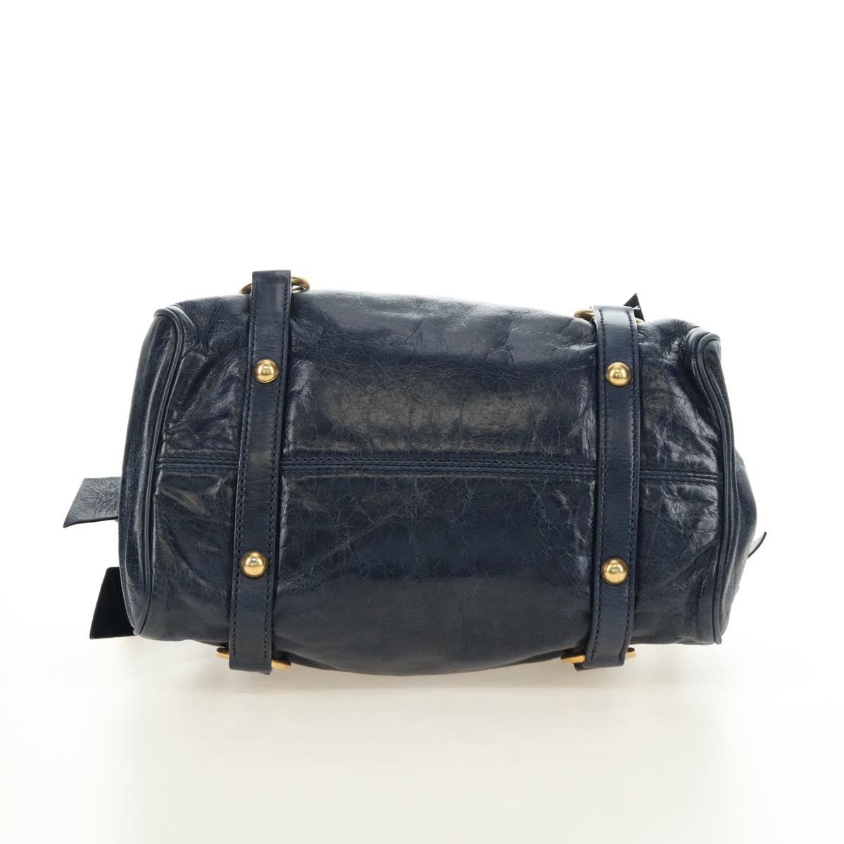 Miu Miu Hand Bag Leather 2way Navy Gold Auth yk20506SAM