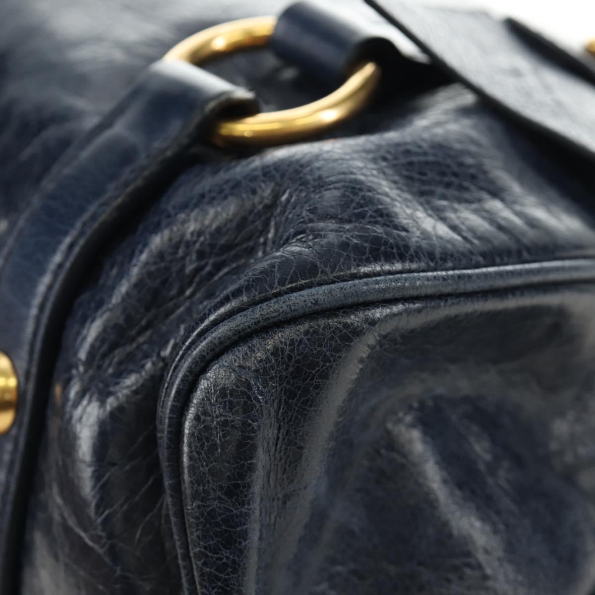 Miu Miu Hand Bag Leather 2way Navy Gold Auth yk20506SAM