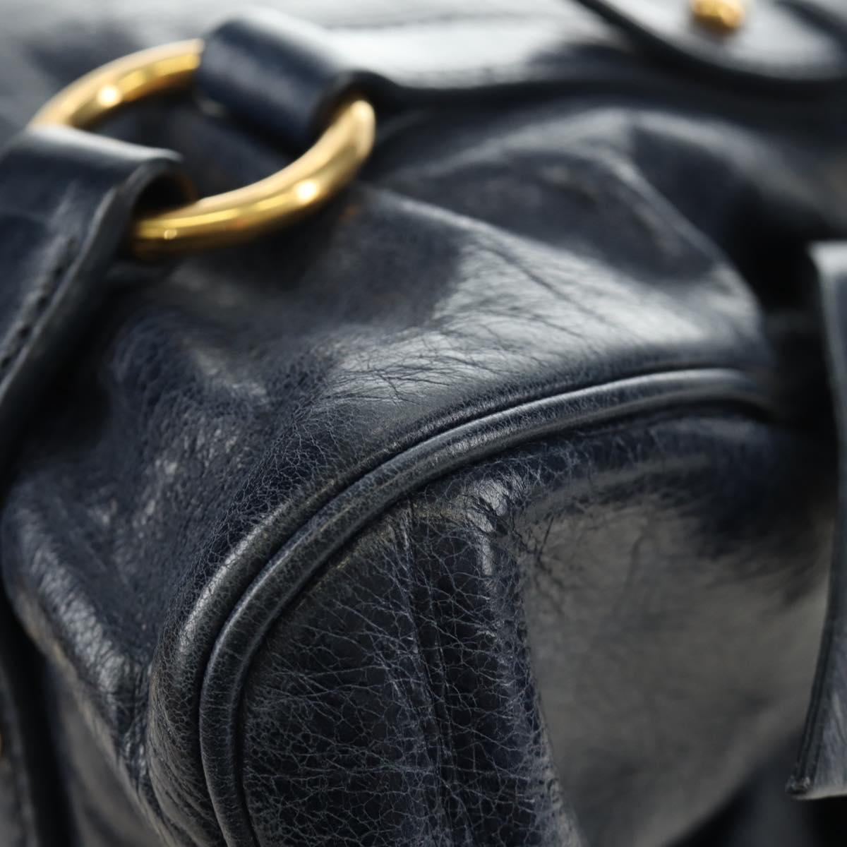 Miu Miu Hand Bag Leather 2way Navy Gold Auth yk20506SAM