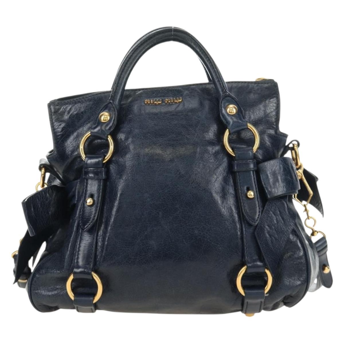 Miu Miu Hand Bag Leather 2way Navy Gold Auth yk20506SAM