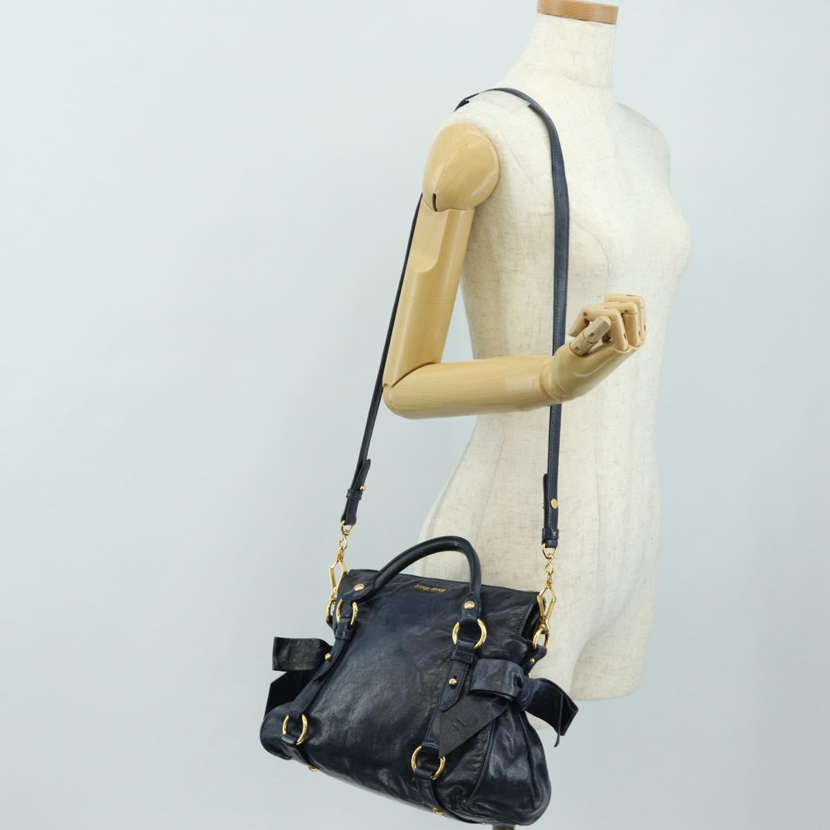 Miu Miu Hand Bag Leather 2way Navy Gold Auth yk20506SAM