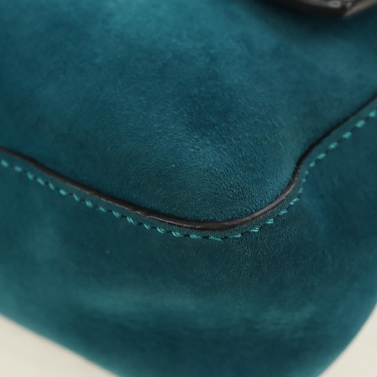 FENDI Mamma Baguette Hand Bag Suede 2way Blue Gold Auth yk20507SAM