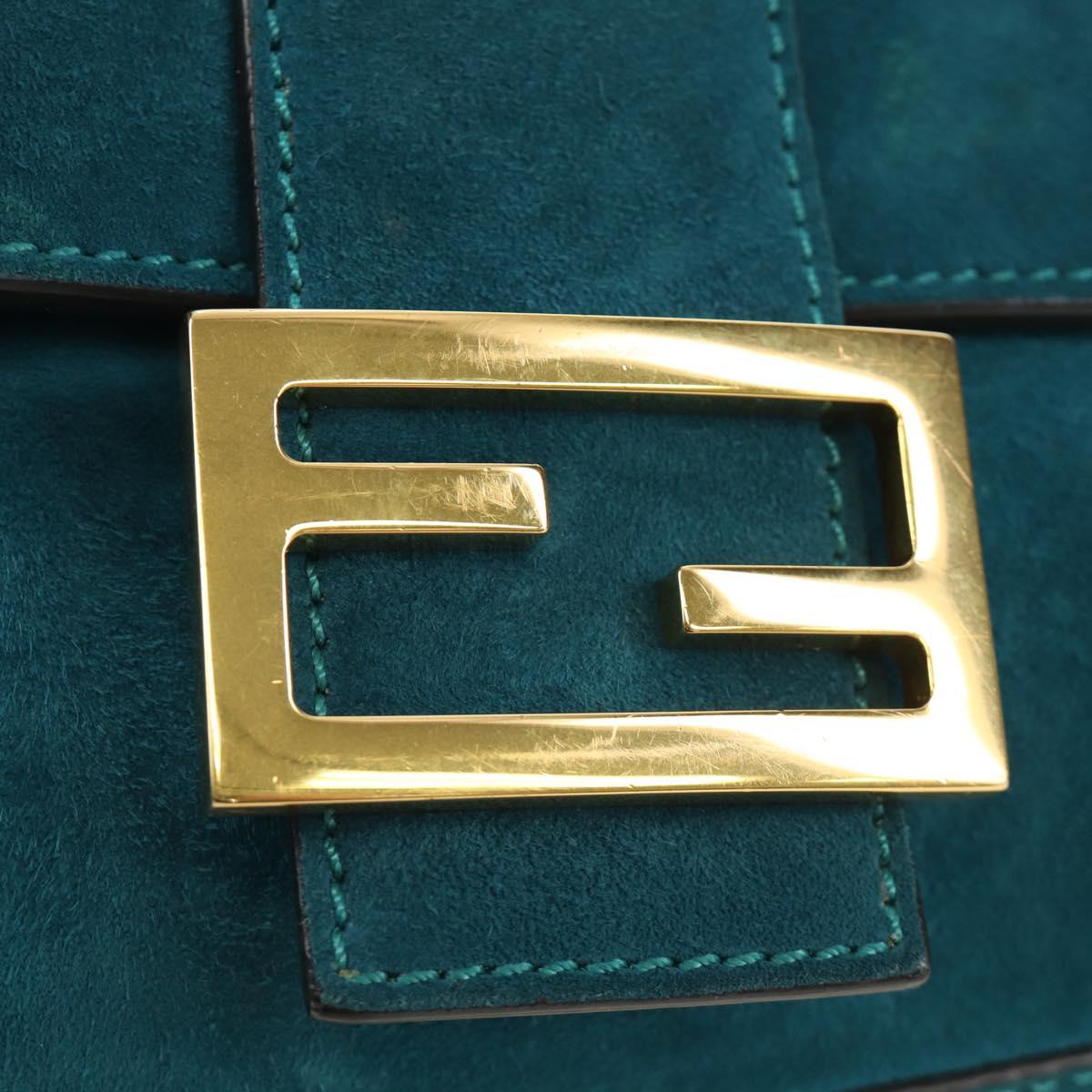 FENDI Mamma Baguette Hand Bag Suede 2way Blue Gold Auth yk20507SAM