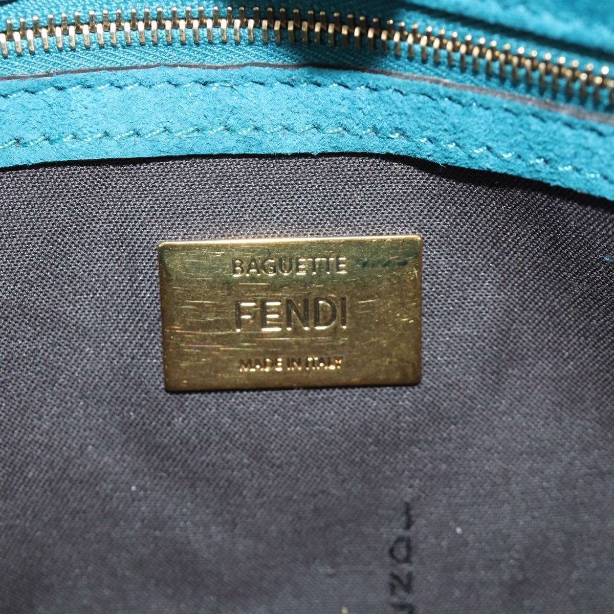 FENDI Mamma Baguette Hand Bag Suede 2way Blue Gold Auth yk20507SAM