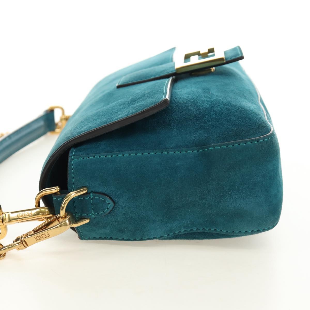 FENDI Mamma Baguette Hand Bag Suede 2way Blue Gold Auth yk20507SAM