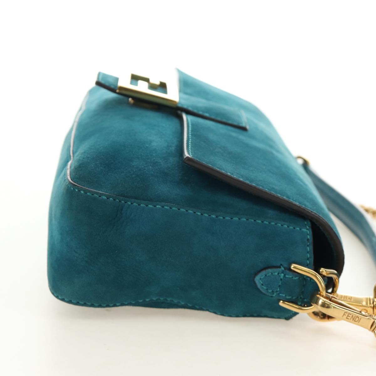 FENDI Mamma Baguette Hand Bag Suede 2way Blue Gold Auth yk20507SAM