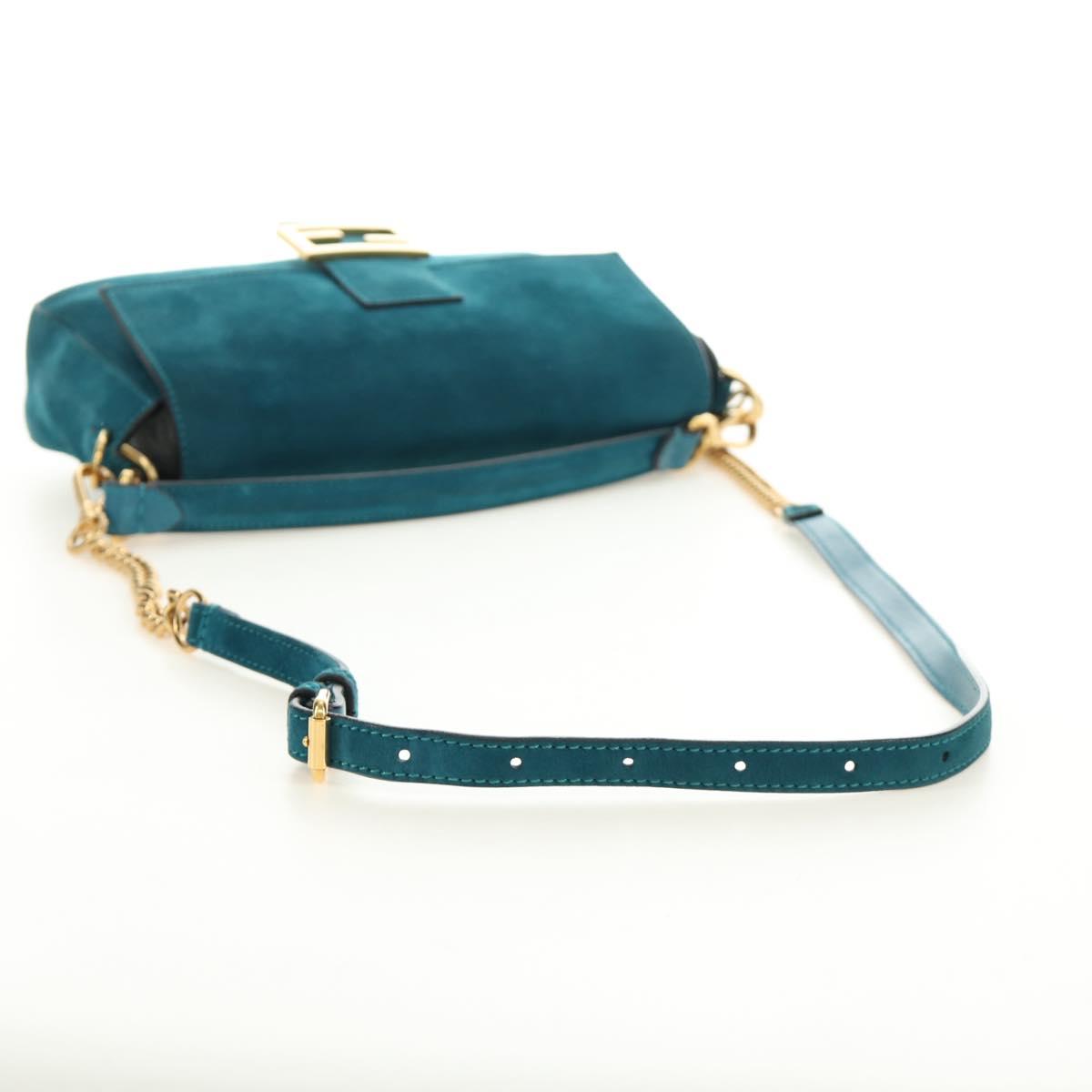 FENDI Mamma Baguette Hand Bag Suede 2way Blue Gold Auth yk20507SAM