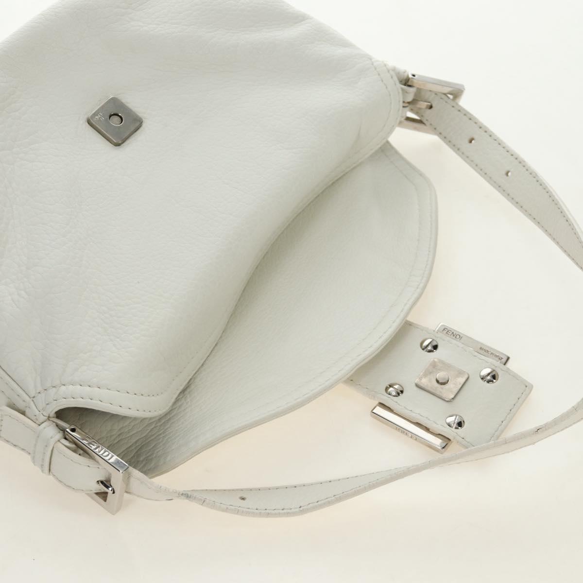 FENDI Mamma Baguette Shoulder Bag Leather White Silver Auth yk20508SAM