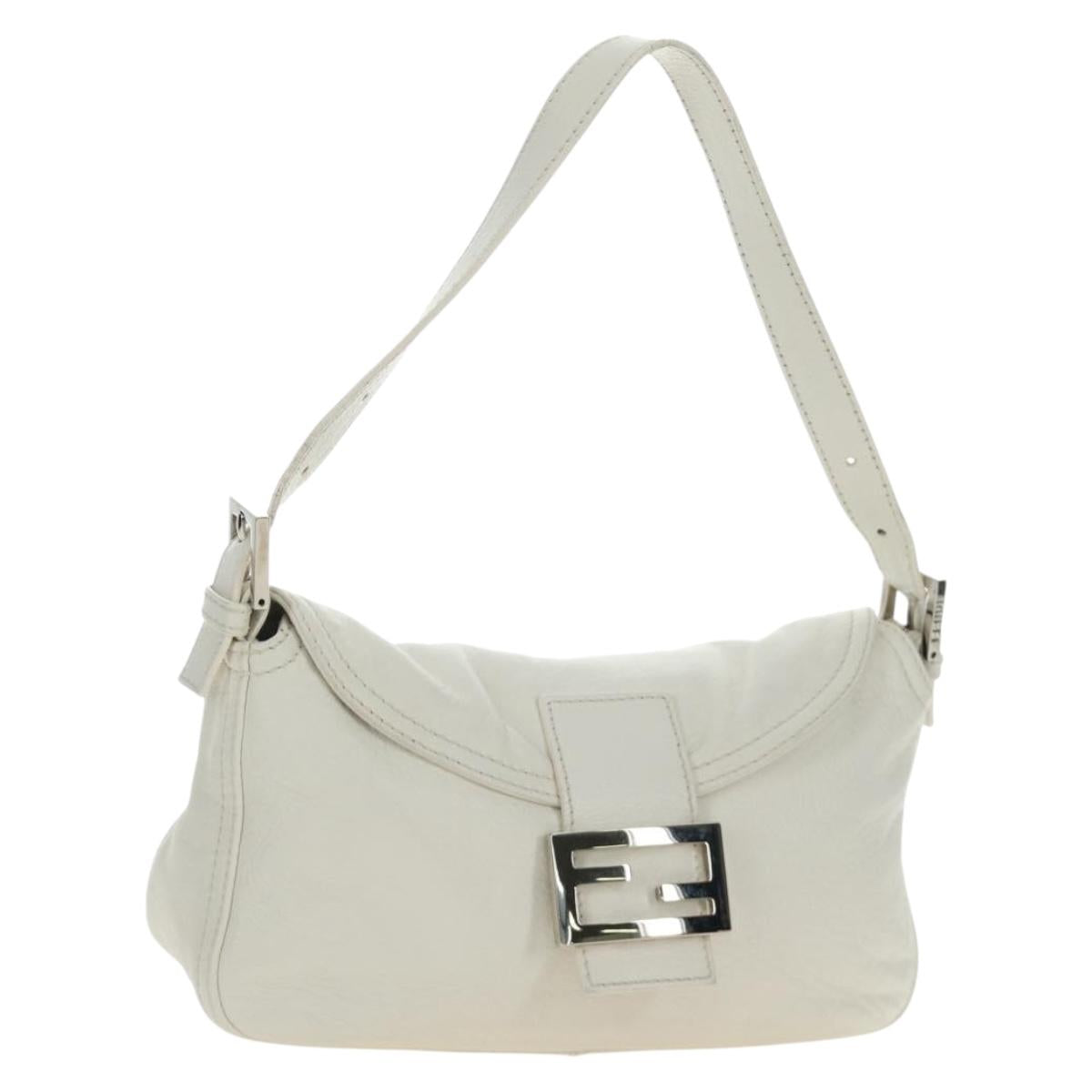 FENDI Mamma Baguette Shoulder Bag Leather White Silver Auth yk20508SAM