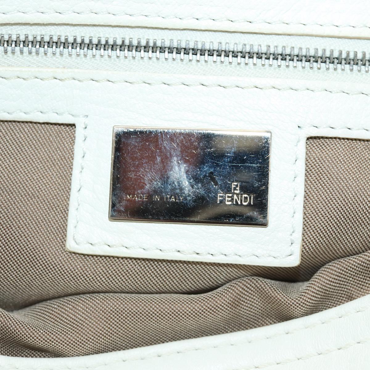 FENDI Mamma Baguette Shoulder Bag Leather White Silver Auth yk20508SAM