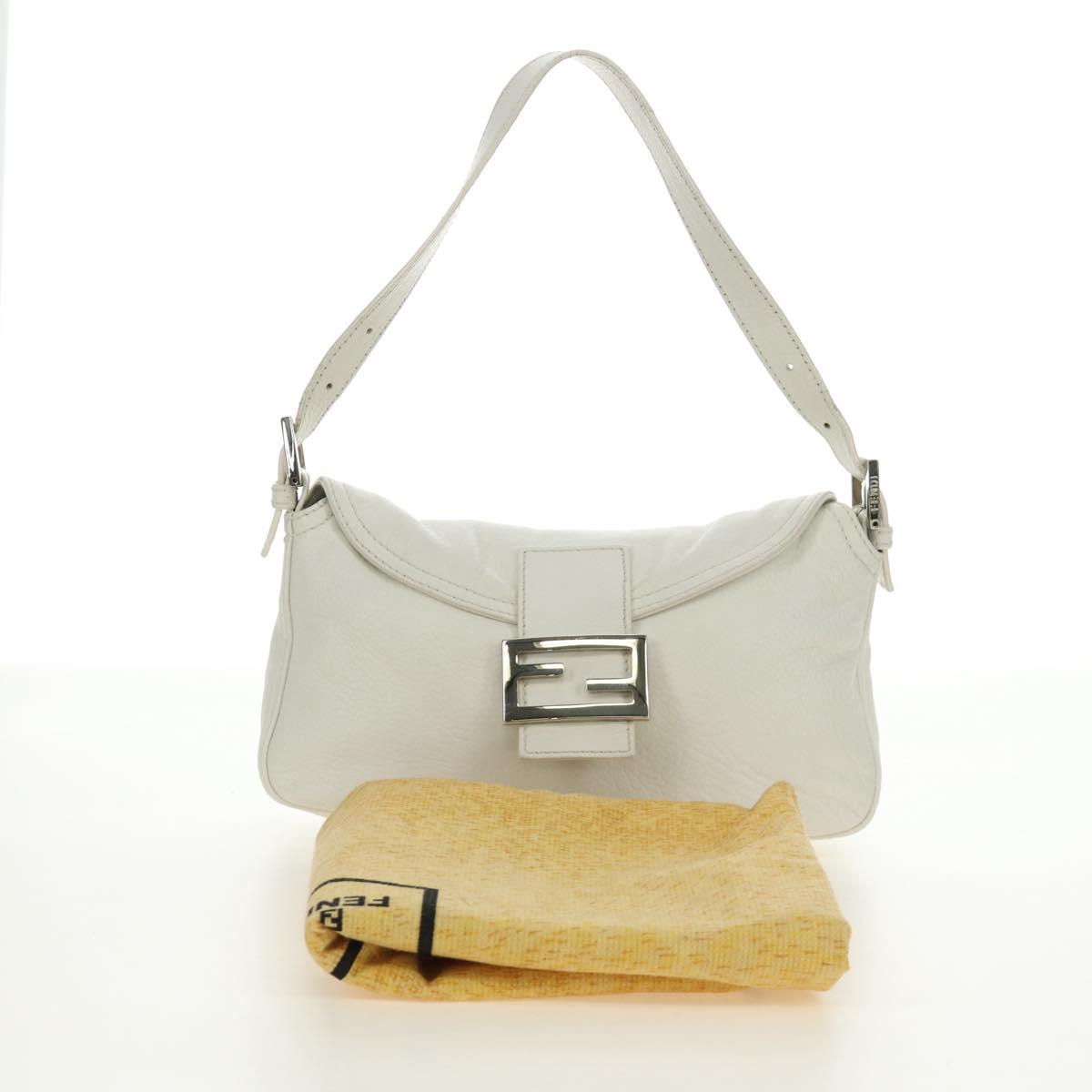 FENDI Mamma Baguette Shoulder Bag Leather White Silver Auth yk20508SAM