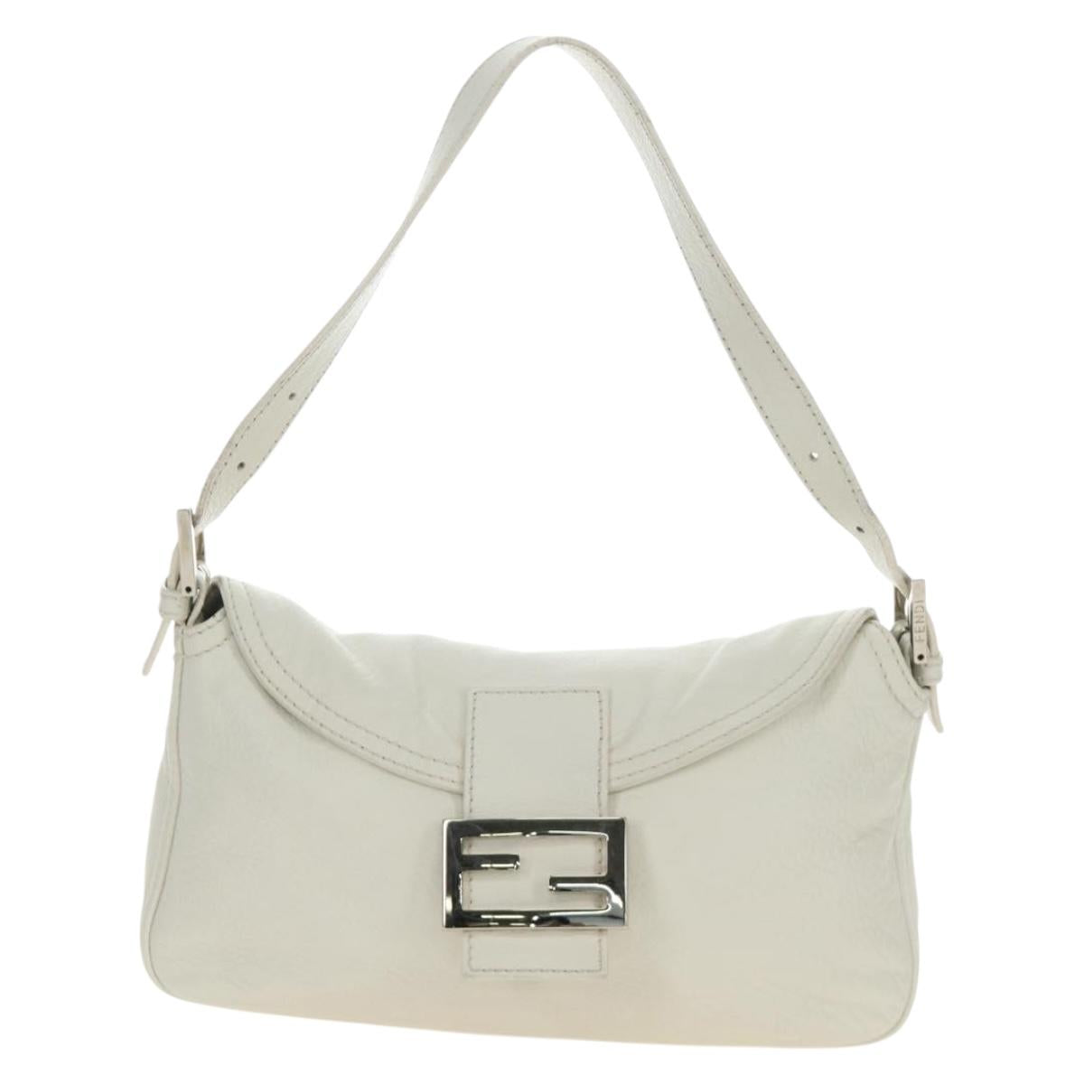 FENDI Mamma Baguette Shoulder Bag Leather White Silver Auth yk20508SAM