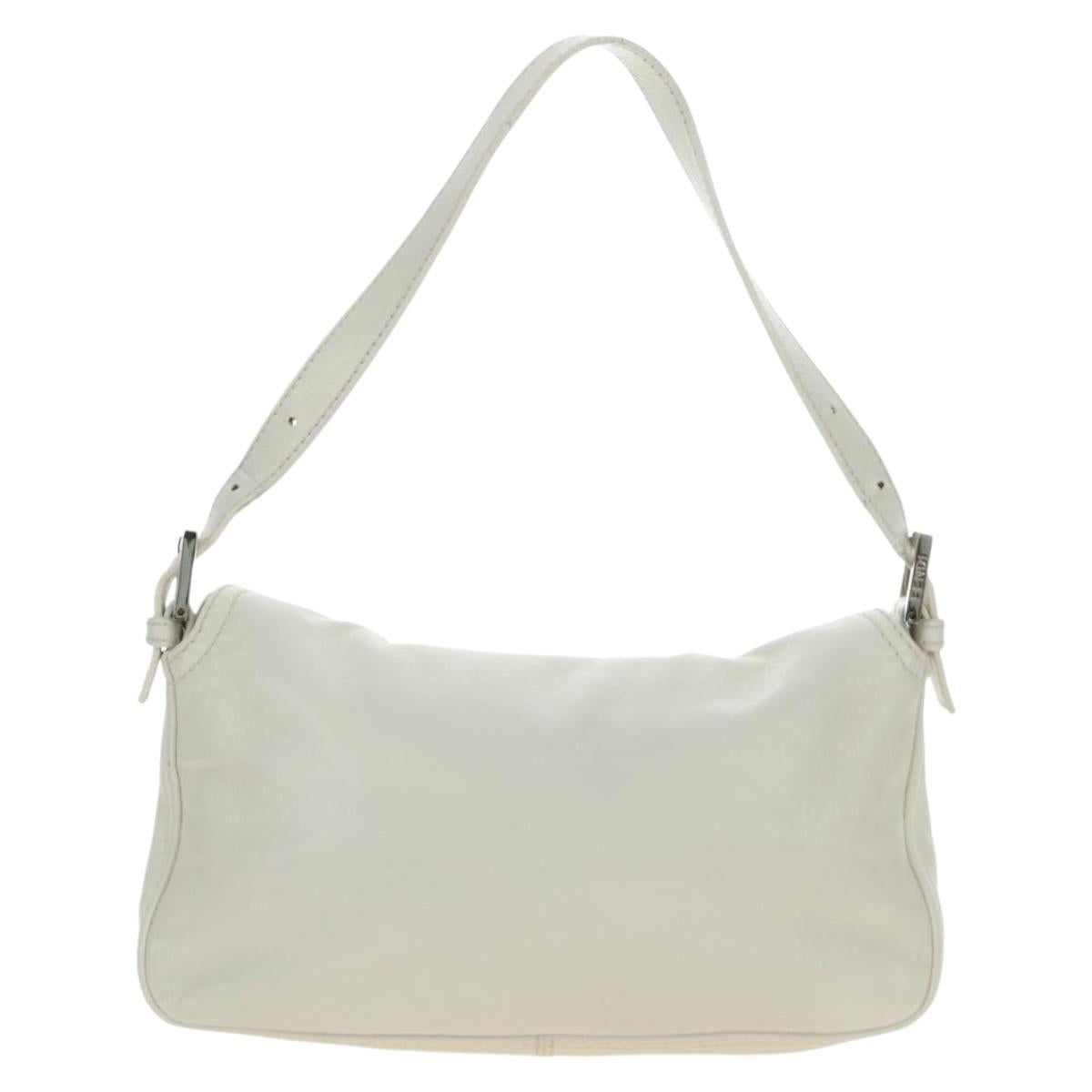 FENDI Mamma Baguette Shoulder Bag Leather White Silver Auth yk20508SAM