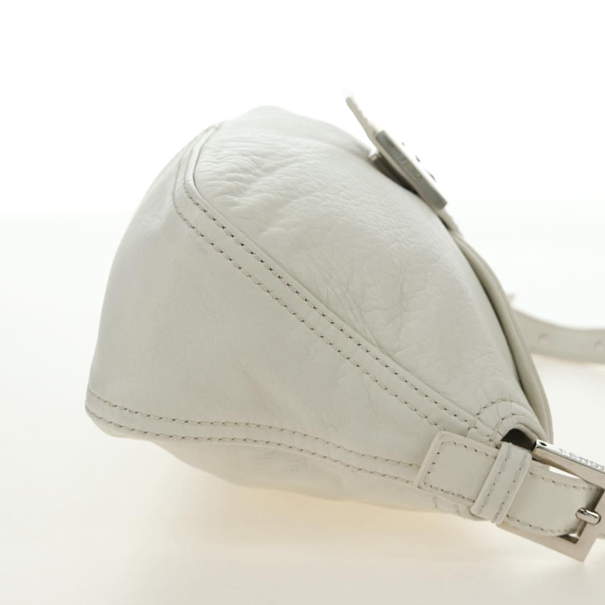 FENDI Mamma Baguette Shoulder Bag Leather White Silver Auth yk20508SAM