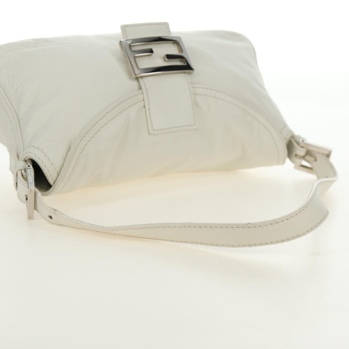 FENDI Mamma Baguette Shoulder Bag Leather White Silver Auth yk20508SAM