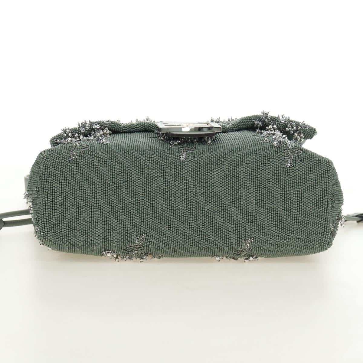 FENDI Mamma Baguette Shoulder Bag Beads 2way Green Silver Auth yk20510SM