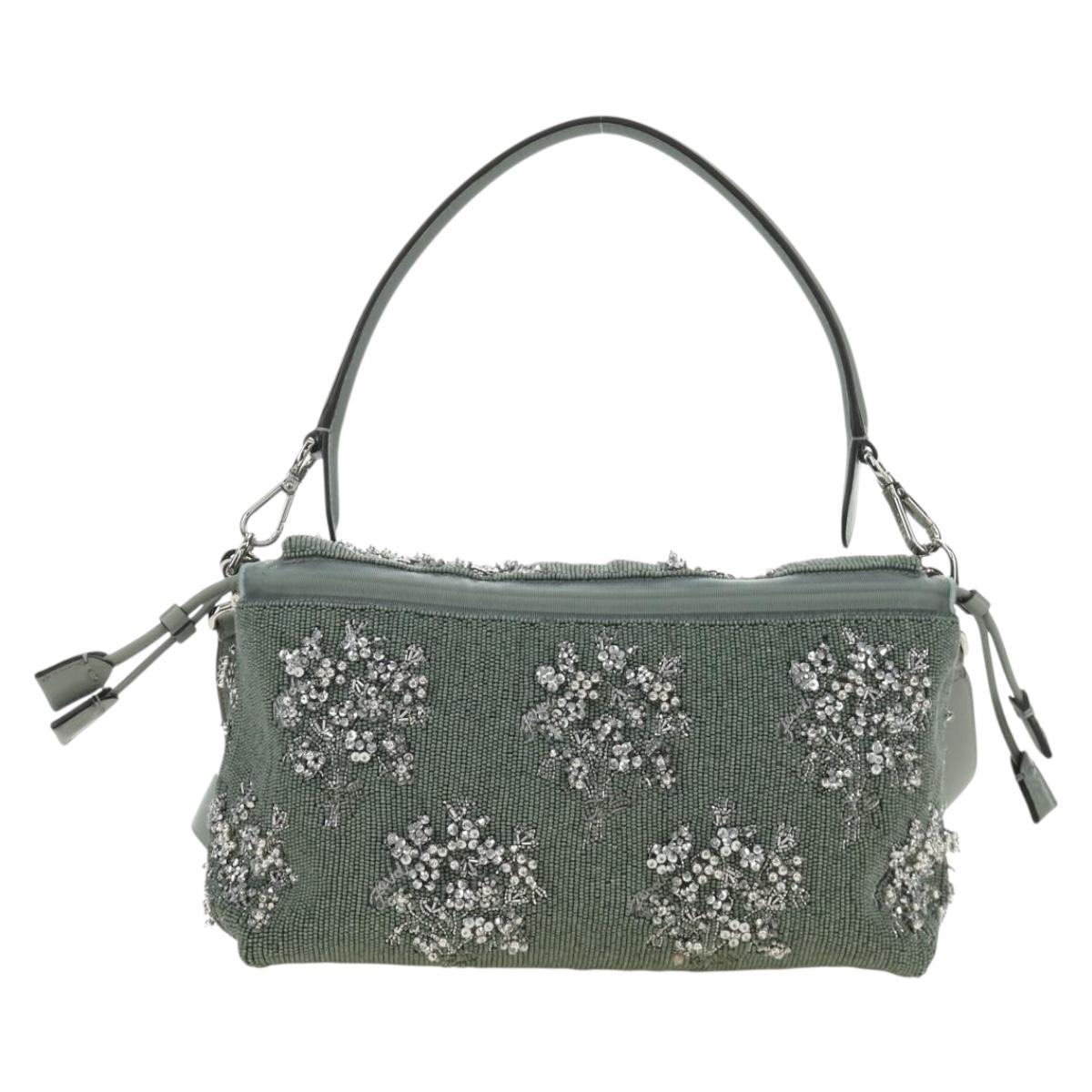 FENDI Mamma Baguette Shoulder Bag Beads 2way Green Silver Auth yk20510SM