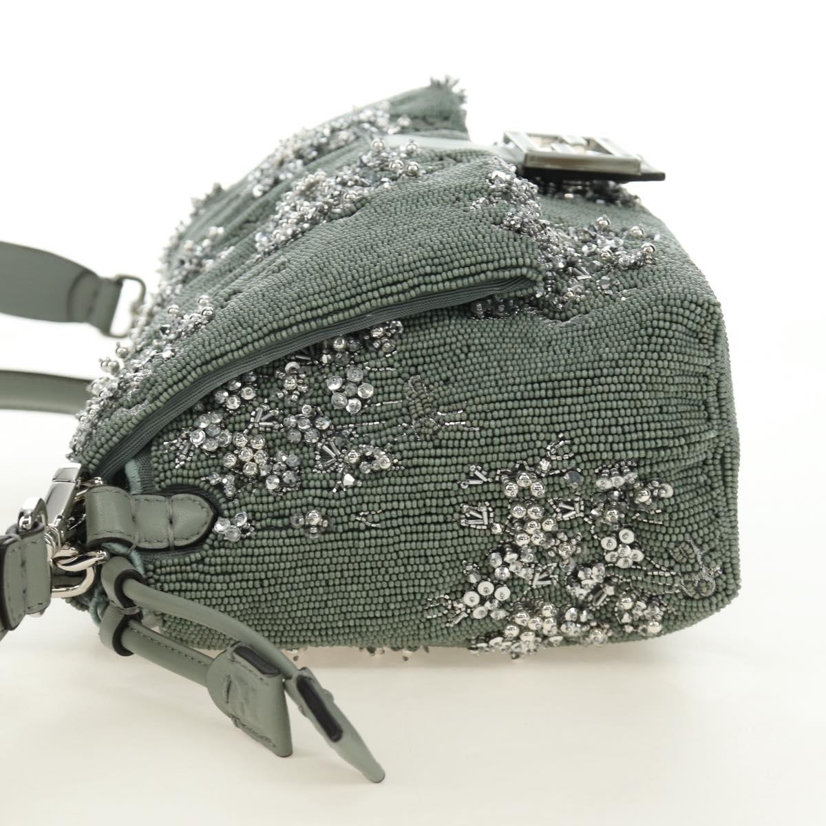 FENDI Mamma Baguette Shoulder Bag Beads 2way Green Silver Auth yk20510SM