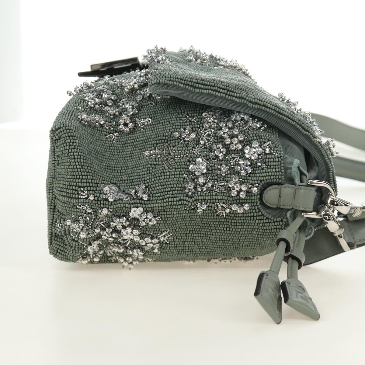 FENDI Mamma Baguette Shoulder Bag Beads 2way Green Silver Auth yk20510SM