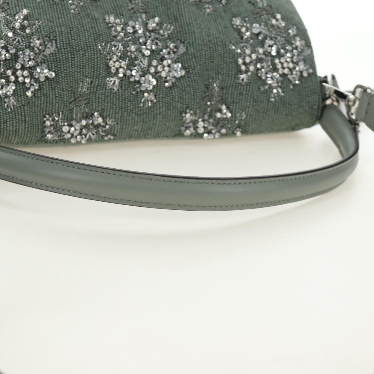 FENDI Mamma Baguette Shoulder Bag Beads 2way Green Silver Auth yk20510SM