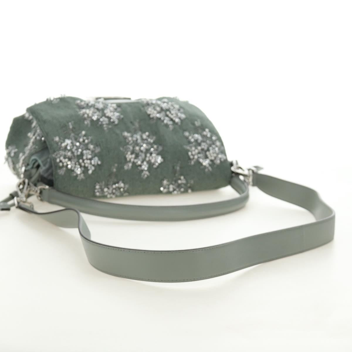 FENDI Mamma Baguette Shoulder Bag Beads 2way Green Silver Auth yk20510SM