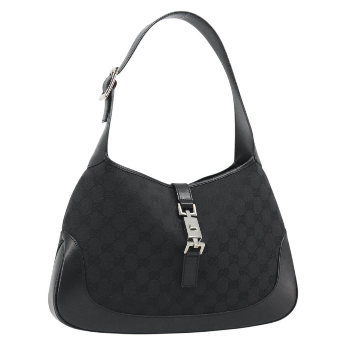GUCCI GG Canvas Jackie Shoulder Bag Black Silver 001 3306 Auth yk20512SAV