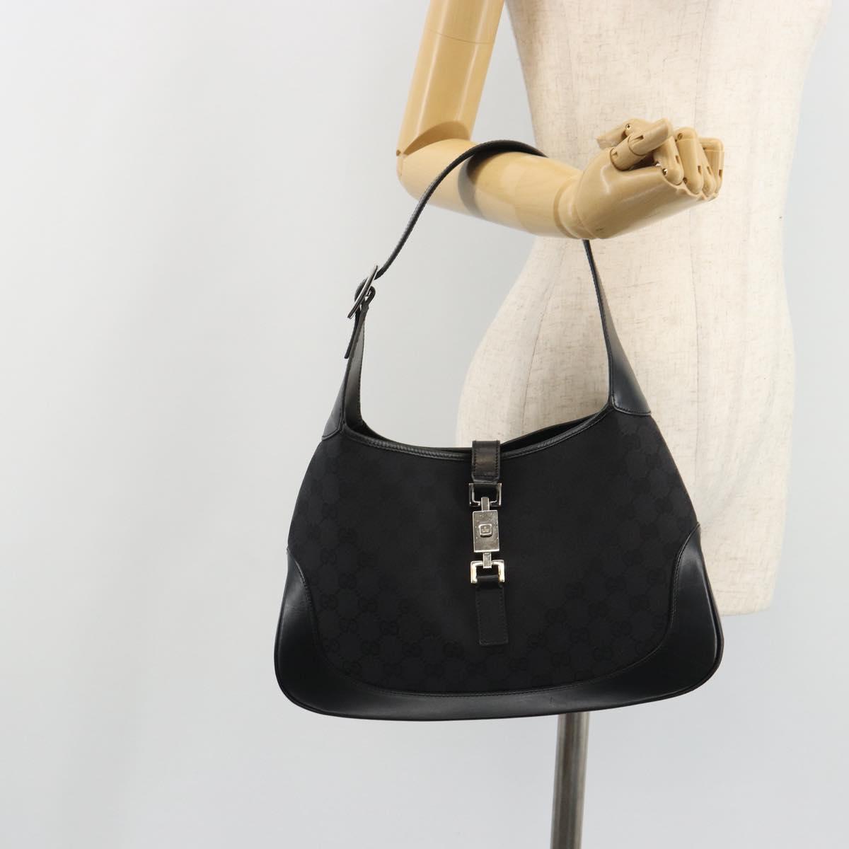 GUCCI GG Canvas Jackie Shoulder Bag Black Silver 001 3306 Auth yk20512SAV