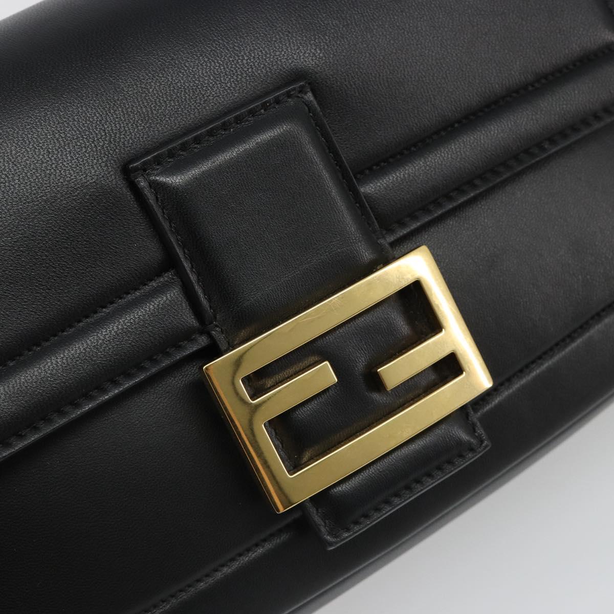 FENDI baguette Chain Shoulder Bag Leather Black Gold Auth yk20513SAV