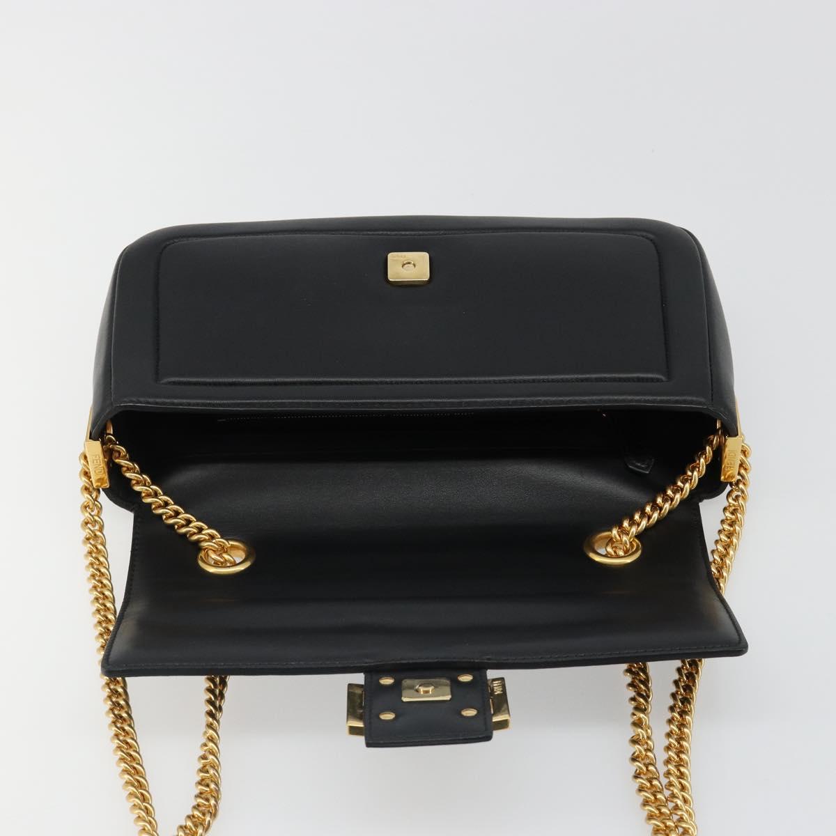 FENDI baguette Chain Shoulder Bag Leather Black Gold Auth yk20513SAV