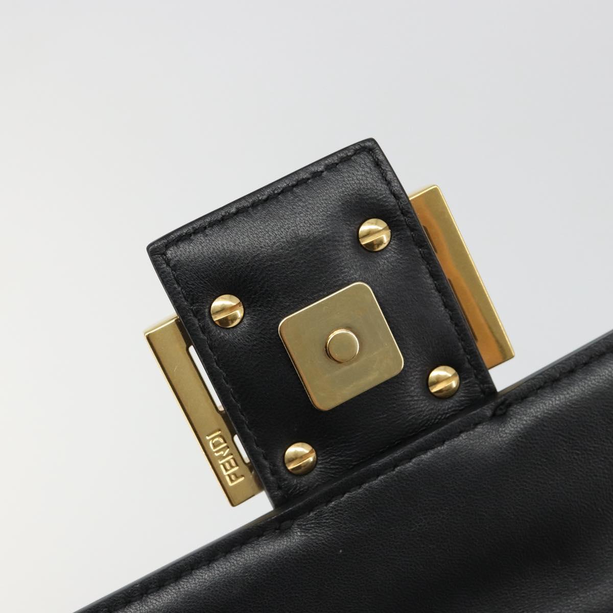 FENDI baguette Chain Shoulder Bag Leather Black Gold Auth yk20513SAV