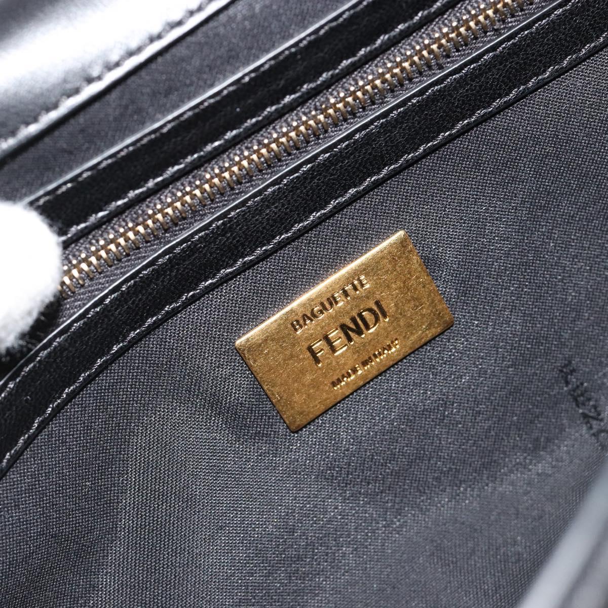 FENDI baguette Chain Shoulder Bag Leather Black Gold Auth yk20513SAV