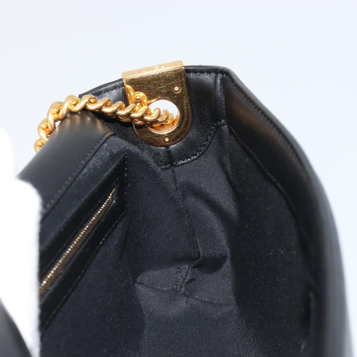 FENDI baguette Chain Shoulder Bag Leather Black Gold Auth yk20513SAV