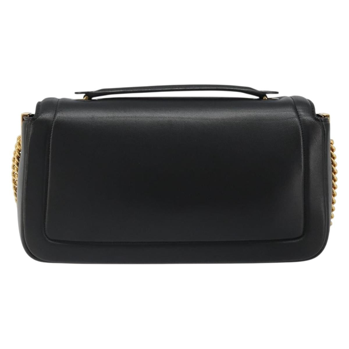 FENDI baguette Chain Shoulder Bag Leather Black Gold Auth yk20513SAV