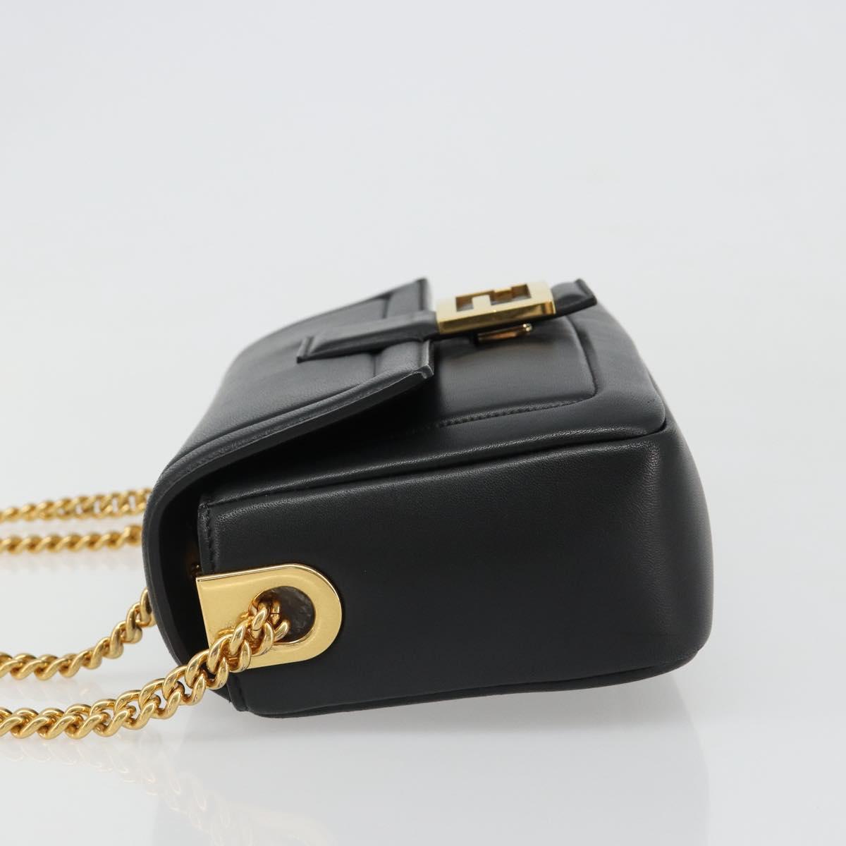 FENDI baguette Chain Shoulder Bag Leather Black Gold Auth yk20513SAV