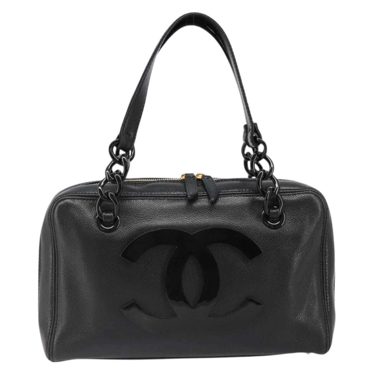 CHANEL COCO Mark Chain Hand Bag Caviar Skin Black Gold CC Auth yk20517SAV