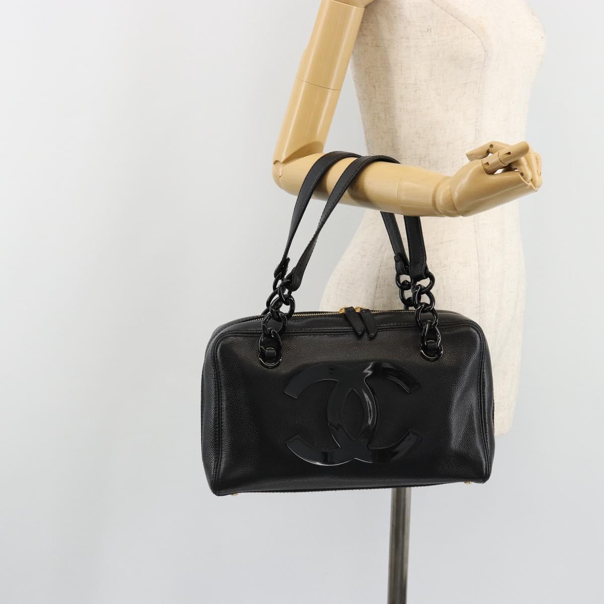 CHANEL COCO Mark Chain Hand Bag Caviar Skin Black Gold CC Auth yk20517SAV