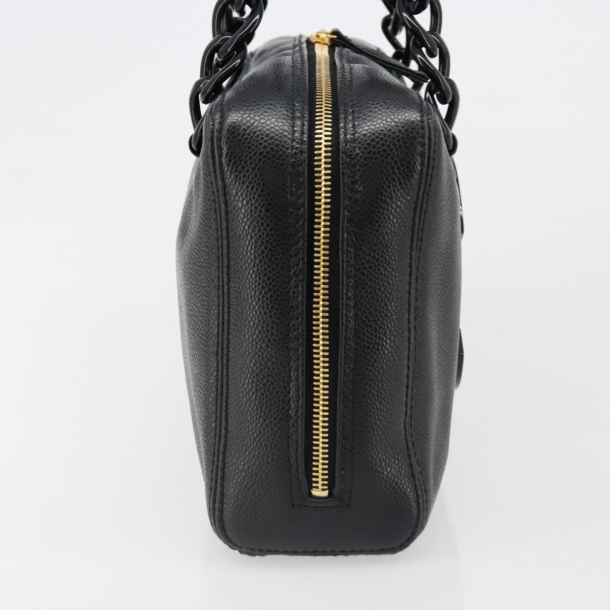 CHANEL COCO Mark Chain Hand Bag Caviar Skin Black Gold CC Auth yk20517SAV