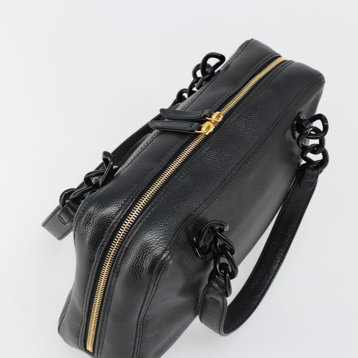 CHANEL COCO Mark Chain Hand Bag Caviar Skin Black Gold CC Auth yk20517SAV