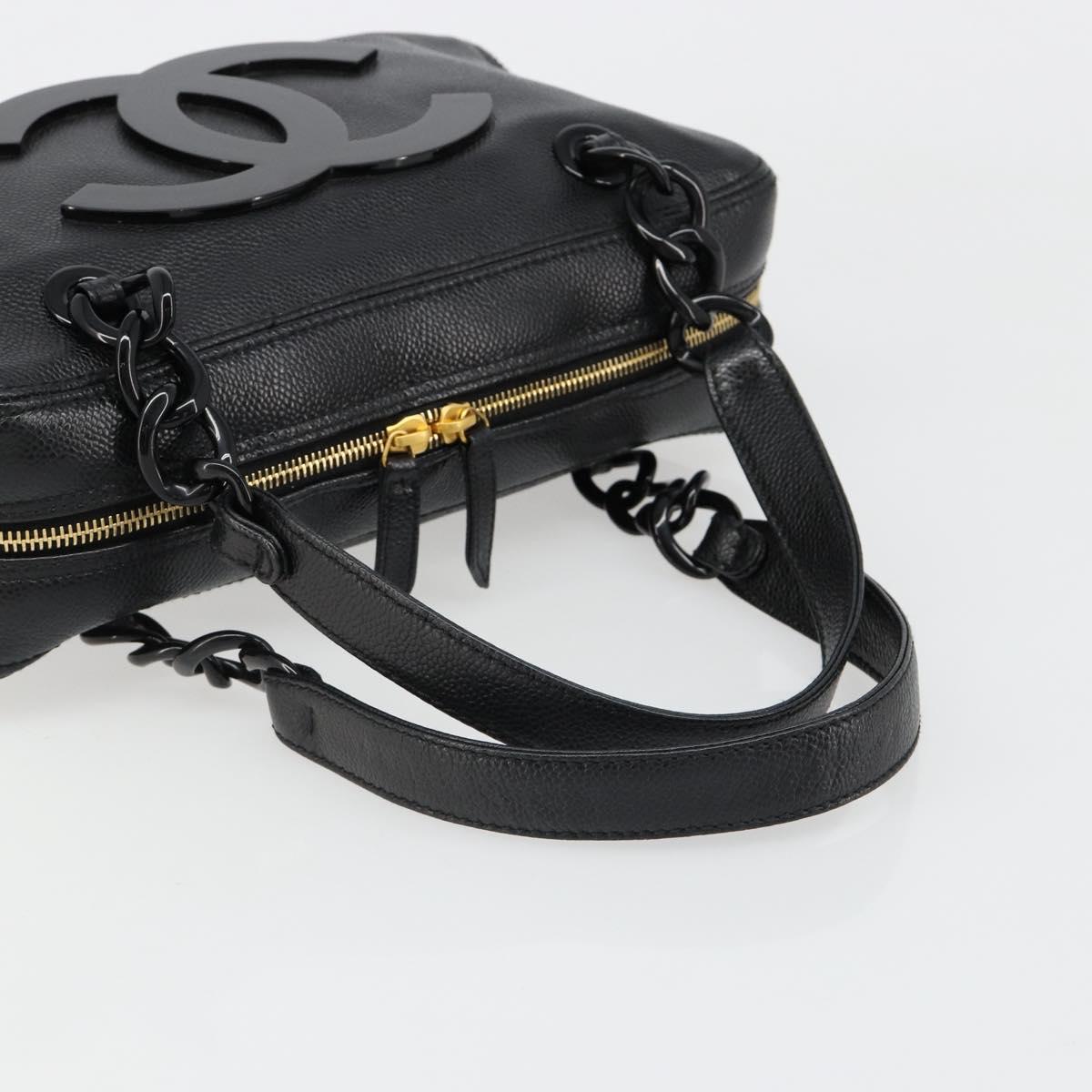 CHANEL COCO Mark Chain Hand Bag Caviar Skin Black Gold CC Auth yk20517SAV